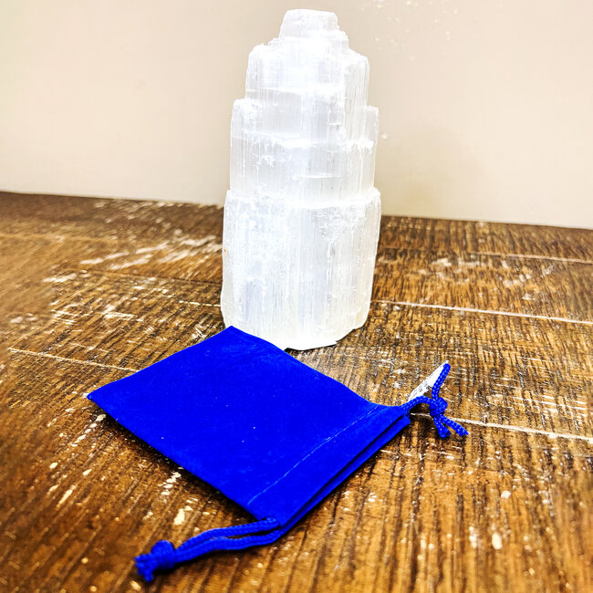 Velvet Bags Dark Blue-Accessory Crystal Pouch Draw String Medicine - (4x3") Medium