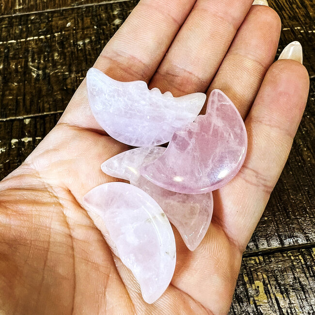 Rose Quartz Crescent Moon Face - 1"