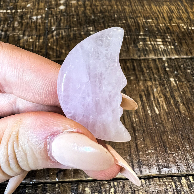 Rose Quartz Crescent Moon Face - 1"