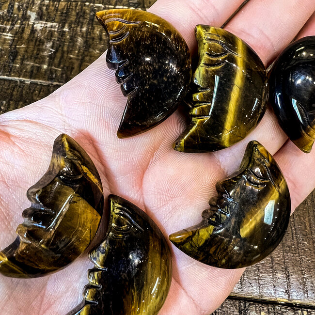 Gold Tigers Eye Crescent Moon Face - 1"