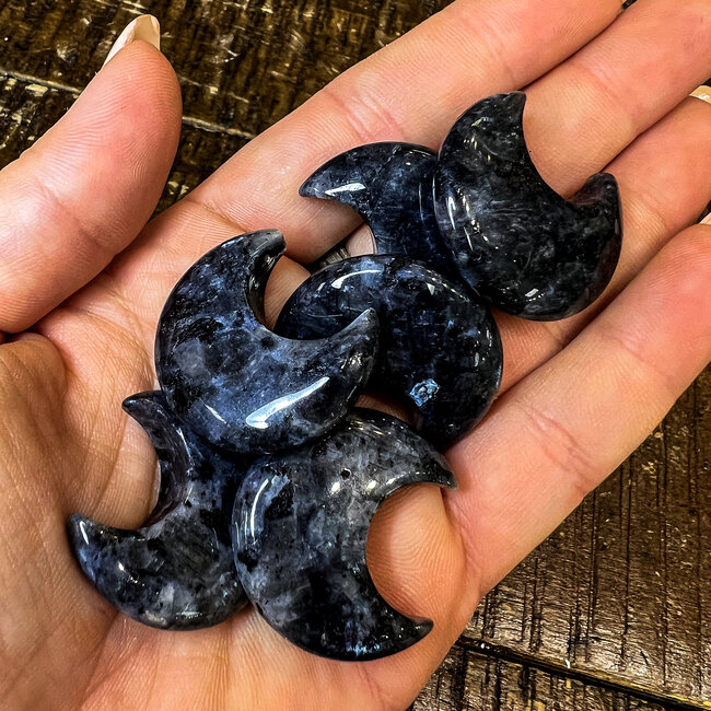 Black Labradorite Larvikite Crescent Moon - Medium