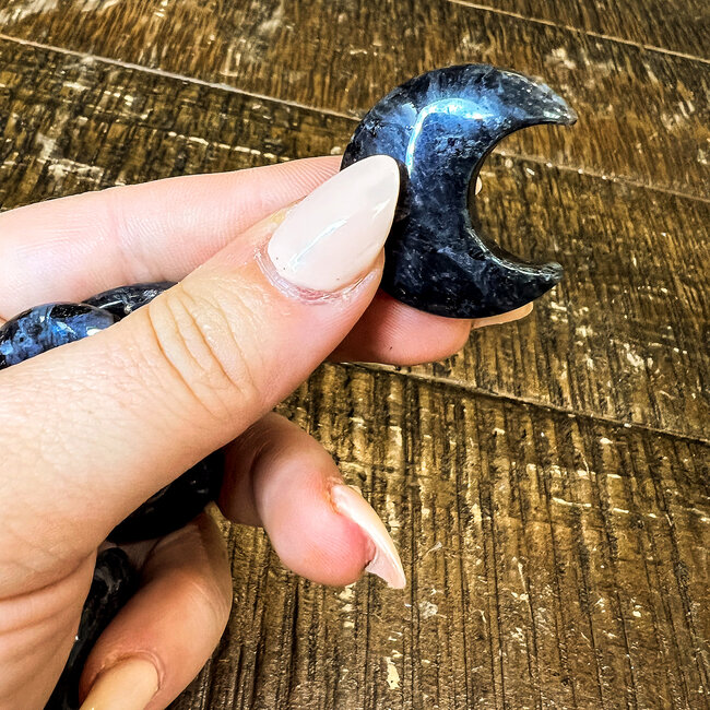 Black Labradorite (Larvakite) Crescent Moon - Medium