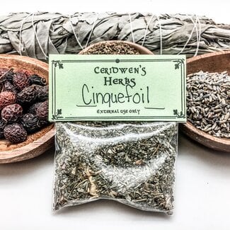 Cinquefoil Herbs Packet - .20oz (Five Finger Grass Synkefoyle Witches Weed Five Leaf Tormentilla Sunkfield Bloodroot Moor Grass Goosegrass Goose Tansy Crampweed Silverweed Silver Weed Sunkfield) Candle Magic Magik