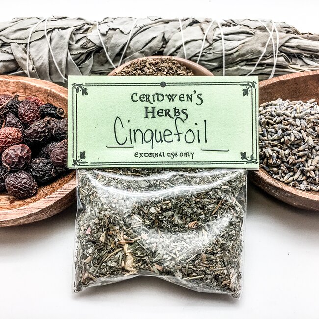 Cinquefoil Herbs Packet - .20oz Ceridwen's (Five Finger Grass Synkefoyle Witches Weed Five Leaf Tormentilla Sunkfield Bloodroot Moor Grass Goosegrass Goose Tansy Crampweed Silverweed Silver Weed Sunkfield)