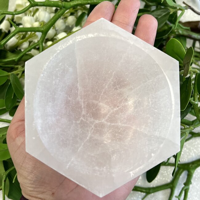 Selenite (Satin Spar Gypsum) Hexagon Charging Bowl - Medium 5.5" Dish