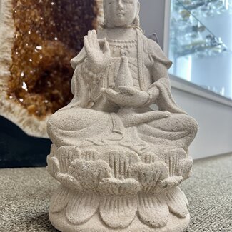 White Kwan Yin Statue 13" Carving Statuary Figurine Carving Home Decor