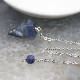 Sodalite Pendulums - Hexagonal Faceted Cone Point Divination Dowsing (Small) - Silver Chain Crystal Gemstone