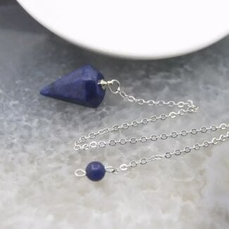 Lapis Lazuli Pendulum-Hexagonal Faceted Cone Point Divination Dowsing (Small)-Silver Chain-Crystal Gemstone
