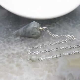 Labradorite Pendulum-Hexagonal Faceted Cone Point Divination Dowsing (Small)-Silver Chain-Crystal Gemstone
