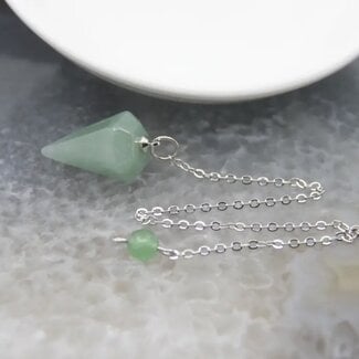 Green Aventurine Pendulum-Hexagonal Faceted Cone Point Divination Dowsing (Small)-Silver Chain-Crystal Gemstone