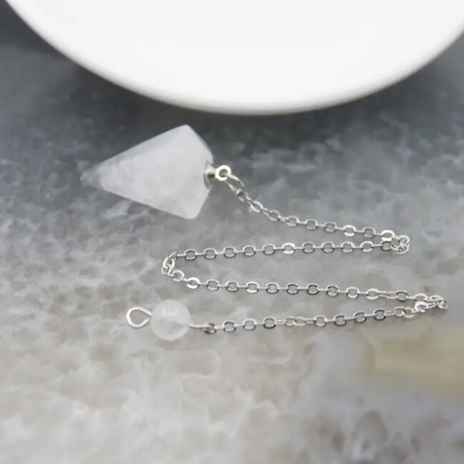 Clear (Crystal) Quartz Pendulum - Hexagonal Faceted Cone Point Divination Dowsing (Small)-Silver Chain-Crystal Gemstone