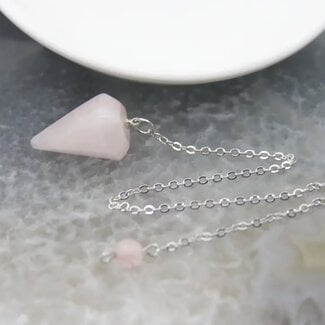 Rose Quartz Pendulum-Hexagonal Faceted Cone Point Divination Dowsing (Small)-Silver Chain-Crystal Gemstone
