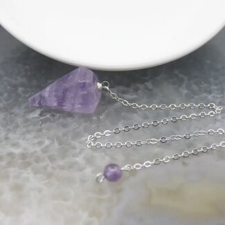 Amethyst Pendulum-Hexagonal Faceted Cone Point Divination Dowsing (Small)-Silver Chain-Crystal Gemstone