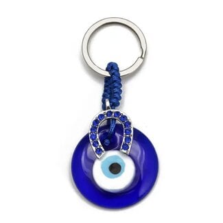 Evil Eye Keychain Lucky Horseshoe (Horse Shoe) - Blue 3.5"