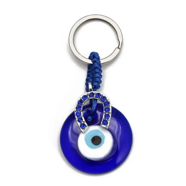 Evil Eye Keychains -  Lucky Horseshoe (Horse Shoe) - Blue 3.5"