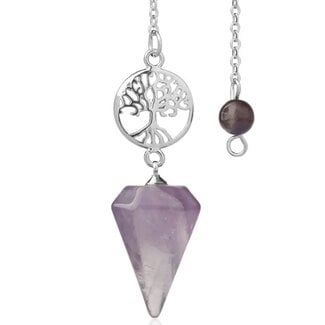 Amethyst Pendulum - Tree of Life Charm Faceted Point - Silver Chain