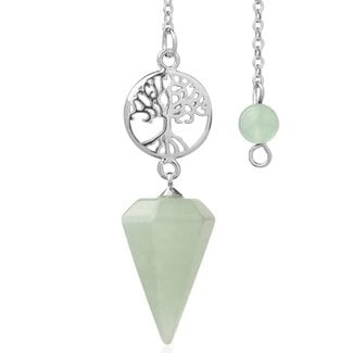 Green Aventurine Pendulum - Tree of Life Charm Faceted Point - Silver Chain