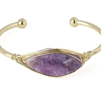Amethyst Cuff Bracelets - Gold Plated Wire Wrapped - Rough Raw Natural