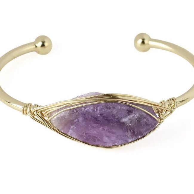 Amethyst Cuff Bracelets - Gold Plated Wire Wrapped - Rough Raw Natural
