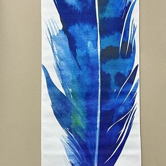 Blue & White Feather Tapestry  Banner  Wall Decor  Wall Hanging -  15.75" x 55" , Fringed Bottom