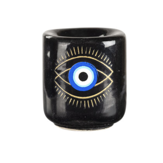 Mini Magic Ritual Candle Holder Black Evil Eye 1" Ceramic - Chime Spell