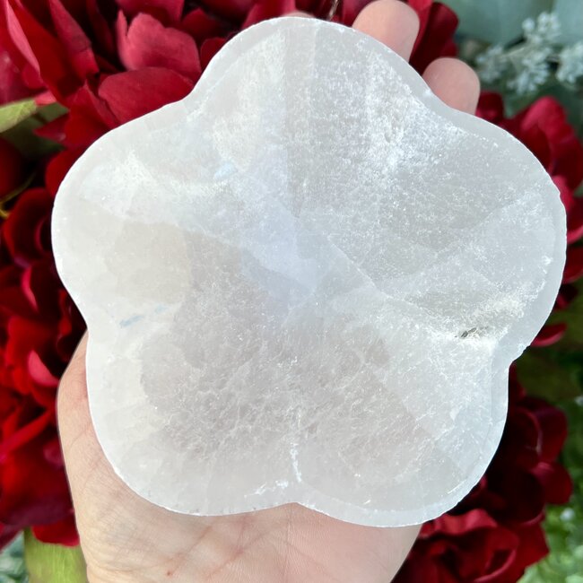 Selenite (Satin Spar Gypsum) Flower Charging Bowl Dish - 4"