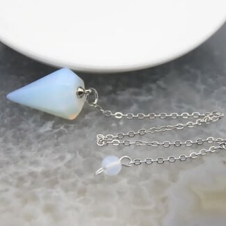 Opalite Pendulum-Hexagonal Faceted Cone Point Divination Dowsing (Small)-Silver Chain-Crystal Gemstone