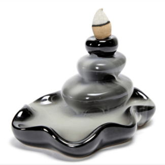 Backflow Reverse Flow Incense Cone Burner (Water Lily) Black Ceramic