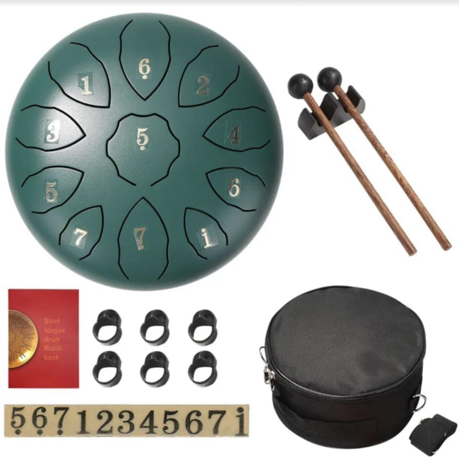 Steel Tongue 8 Green Drum (Black Case Hammers & Instructions
