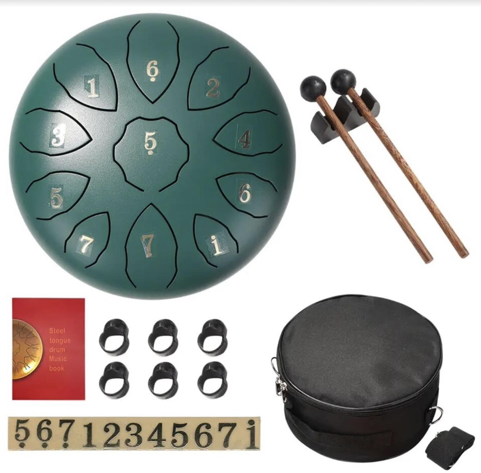 Steel Tongue 8 Green Drum (Black Case Hammers & Instructions