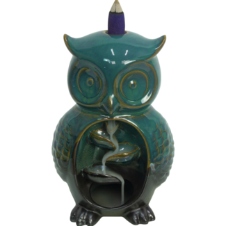 Backflow Reverse Flow Incense Cone Burner Ceramic (Owl) - Green & Brown Large -  Waterfall