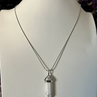 White Howlite (Magnesite) Necklaces - Point on Bead Chain 18" Silver Plated