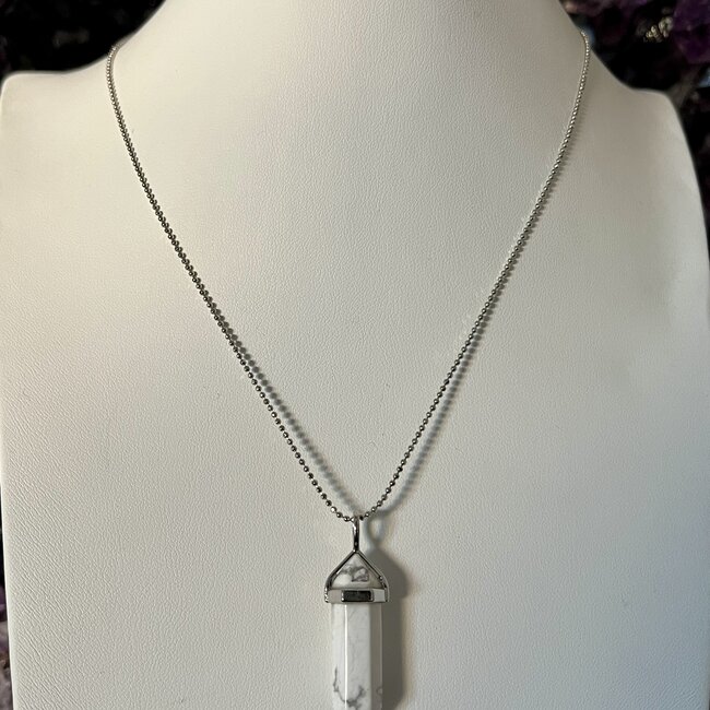 White Howlite (Magnesite) Necklaces - Point on Bead Chain 18" Silver Plated