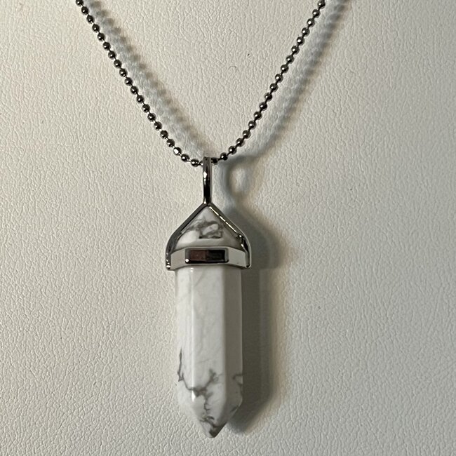 White Howlite (Magnesite) Necklaces - Point on Bead Chain 18" Silver Plated