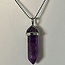 Purple Fluorite Necklace-Point on Bead Chain 18" Silver Plated