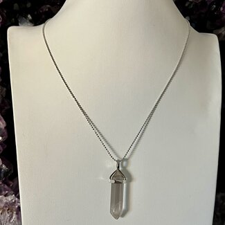 Clear (Crystal) Quartz Necklaces - Point on Bead Chain 18" Silver Plated