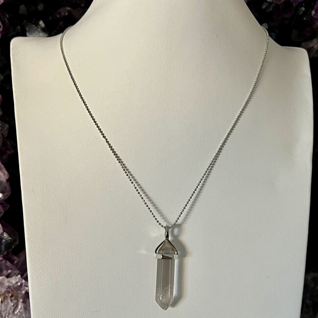 Clear (Crystal) Quartz Necklaces - Point on Bead Chain 18" Silver Plated