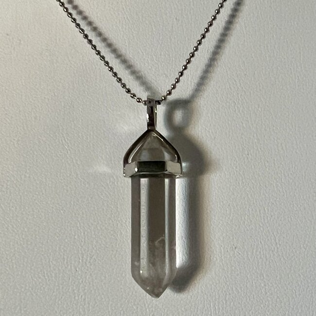 Clear (Crystal) Quartz Necklaces - Point on Bead Chain 18" Silver Plated