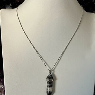Zebra Agate Necklace-Point on Bead Chain 18" Silver Plated
