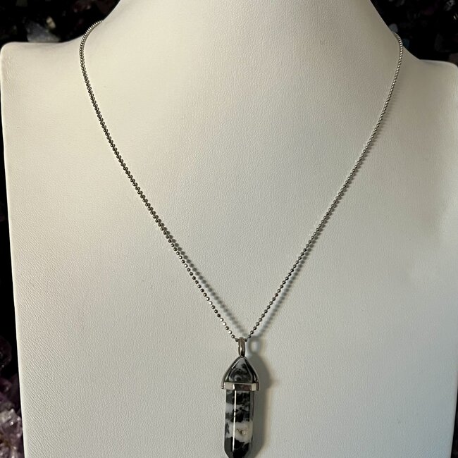 Zebra Agate Necklaces - Point on Bead Chain 18" Silver Plated