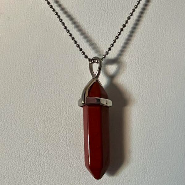 Red Jasper Necklaces - Point on Bead Chain 18" Silver Plated