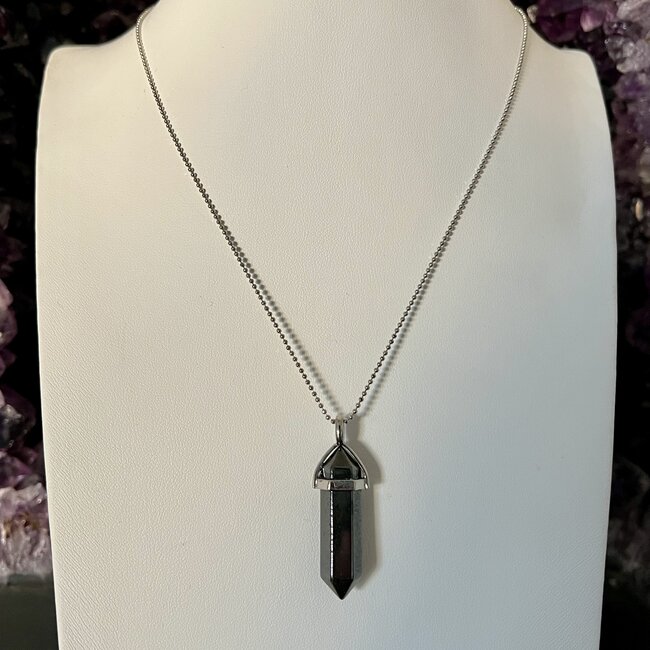 Hematite Necklaces - Point on Bead Chain 18" Silver Plated