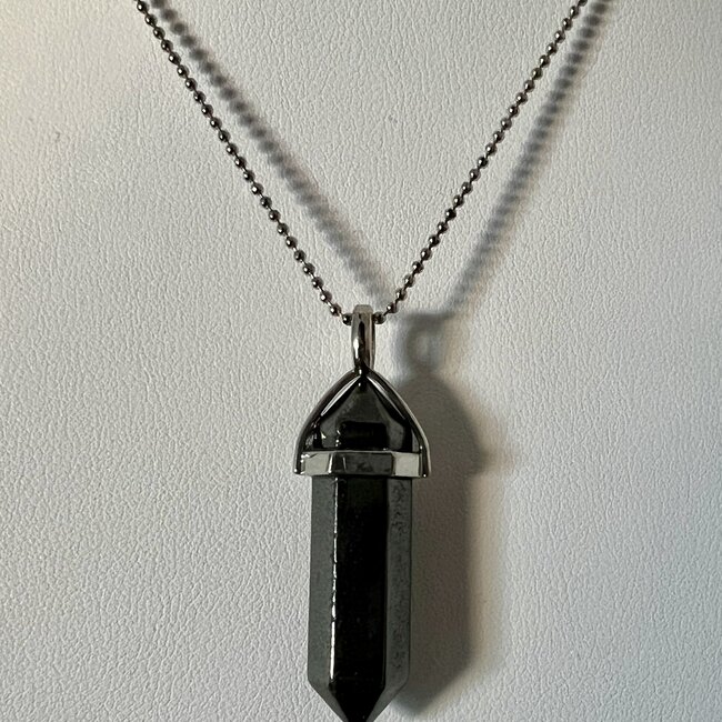 Hematite Necklaces - Point on Bead Chain 18" Silver Plated