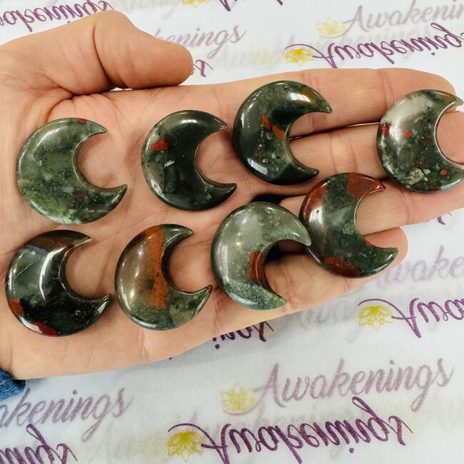 Bloodstone (Seftonite Heliotrope) Crescent Moons - Medium