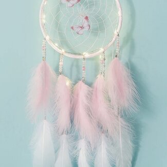 Pink Butterfly LED Light Dreamcatcher Dream catcher w/ Pink & White Feathers - 24"
