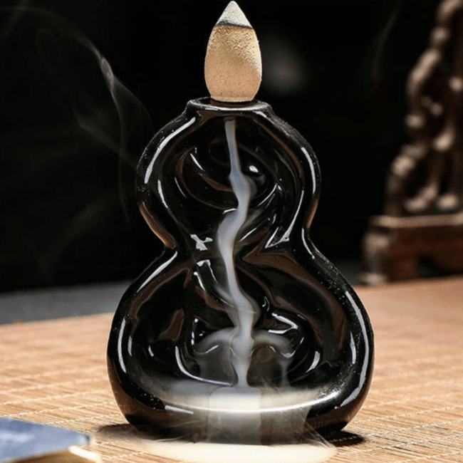 Backflow Ceramic Incense Cone Burner Infinity Falls - Black, 3.25"