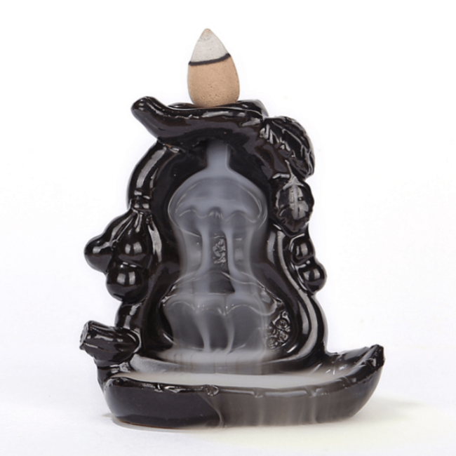 Backflow Ceramic Incense Cone Burner River Bend - Dark Brown, 3.5"