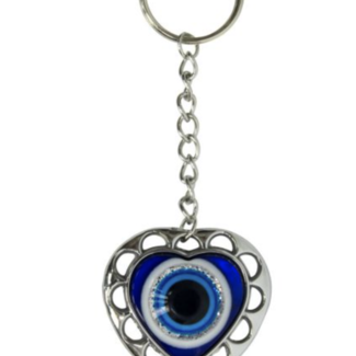 Evil Eye Talisman Heart Keychain - Blue, Puffy Heart Evil Eye, 4"