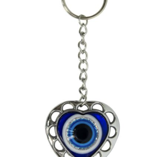 Evil Eye Talisman Heart Keychain - Blue, Puffy Heart Evil Eye, 4"