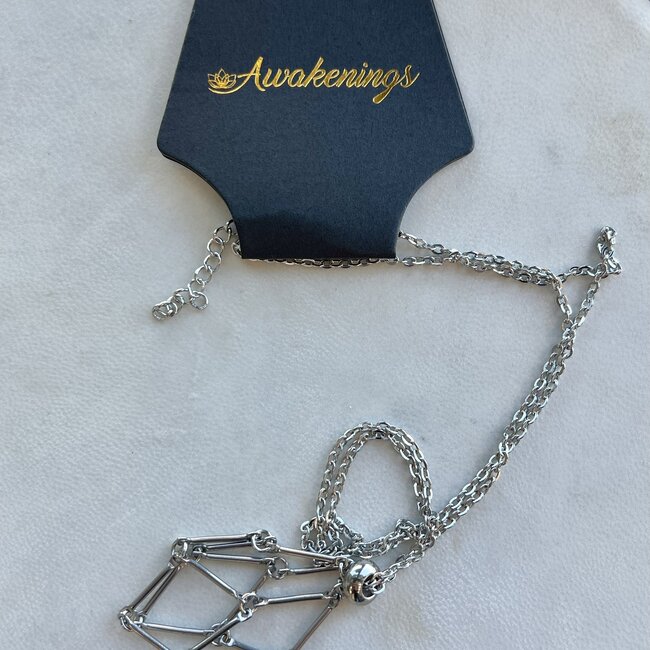 Wire Crystal Cages Necklaces - (Medium) Stainless Steel 16-18" Adjustable Interchangeable